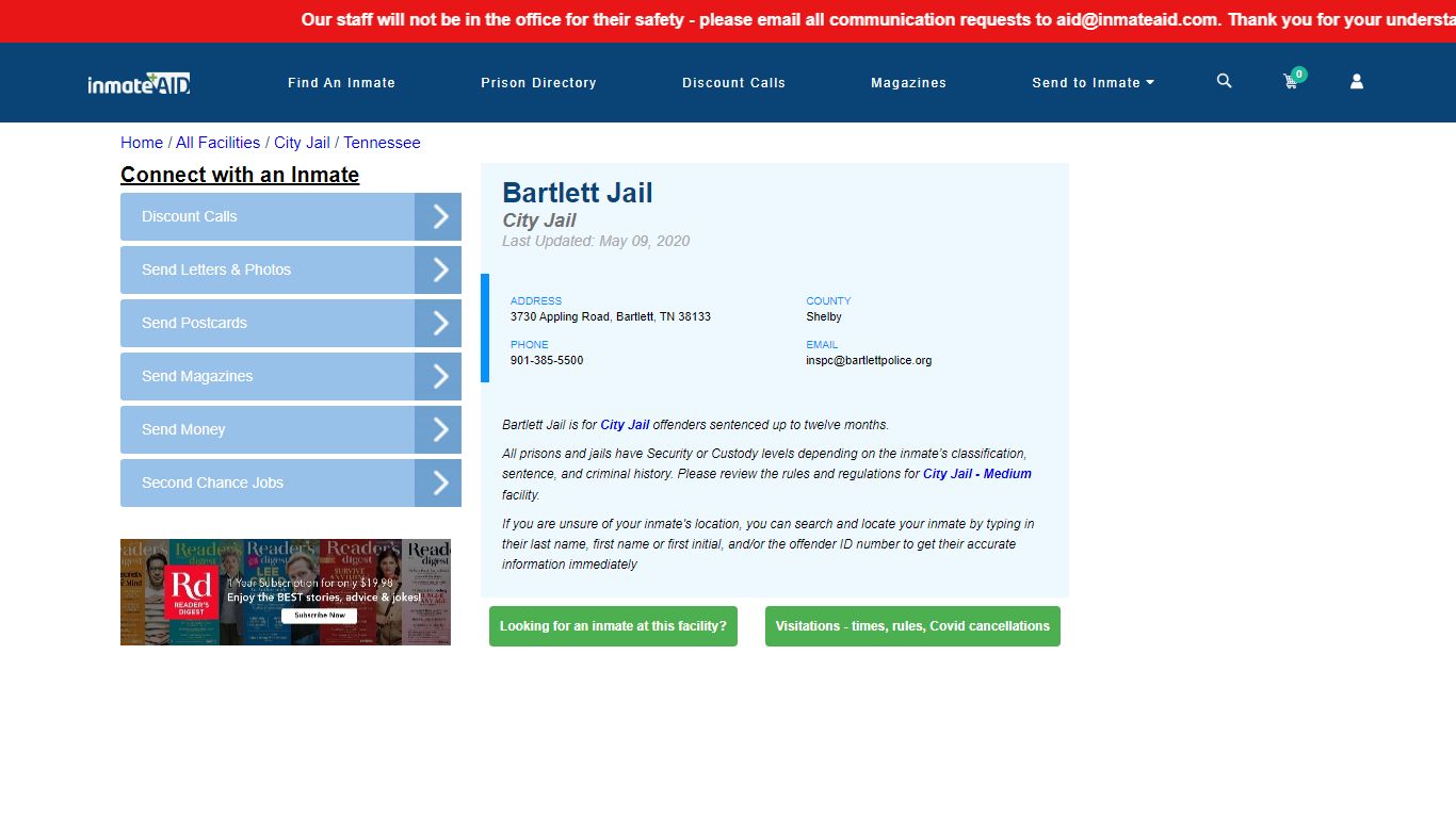 Bartlett Jail | Inmate Locator