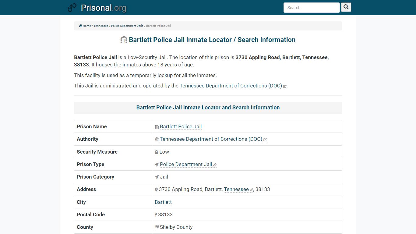 Bartlett Police Jail-Inmate Locator/Search Info, Phone ...